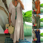 ⏳Time-Limited Special⏰Women's Casual Long Dress – V-Neck, Loose Fit, Short Sleeves, Natural Fibers 🌿