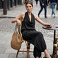📢📢56% OFF !! ⏰ Sleeveless Cowl Neck Jumpsuit – Halter, Wide-Leg, Elegant 🍷