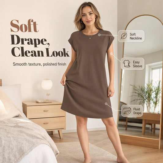 👗 50% OFF NOW! ☀️ Lightweight Solid Color Crew Neck Dress – Soft & comfortable – Perfect for all-day wear – breezy and versatile 🌸✨🌿