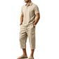 🏖️Men's Summer Linen Set Loose Shirt and Cargo Shorts Two Piece Outfit