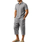 🏖️Men's Summer Linen Set Loose Shirt and Cargo Shorts Two Piece Outfit