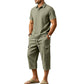 🏖️Men's Summer Linen Set Loose Shirt and Cargo Shorts Two Piece Outfit