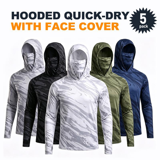 📢 LIMITED TIME 50% OFF! ⏰ Men's 5-Pack UV Protection Hooded Sun Shirts – All-in-One Design & Breathable Milk Silk ☀️