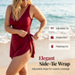 Elegant Plus Size Solid Color Swim Dress – Premium Textured One-Piece for Beach & Pool