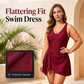 Elegant Plus Size Solid Color Swim Dress – Premium Textured One-Piece for Beach & Pool