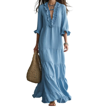 🎀 Romantic Ruffle V-Neck Maxi Dress — Tiered Ruffle Skirt | Feminine Floral Print