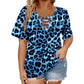 🎁New Arrivals 50% OFF💥Women's Short Sleeve Leopard Lace-Up Loose Top