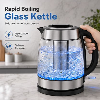 📢📢37% OFF !! ⏰2L Large Capacity Glass Electric Kettle with Automatic Shut Off and Overheat Protection